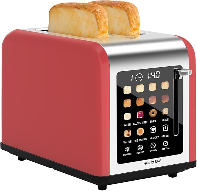 2 Slice Toaster Touch Screen, Stainless Steel Toasters Digital Timer 2 Slot