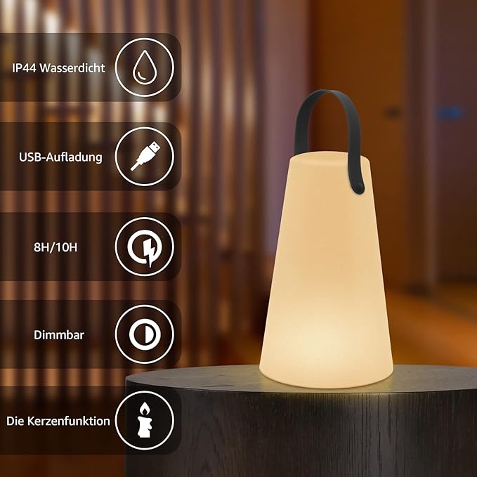 Portable Outdoor Table Lamp, Cordless Rechargeable Outdoor Table Lanterns RGB LED Lights with Remote, IP44 Water-Resistant Battery Operated Hanging Lamp for Patio Garden Camping Dining Room