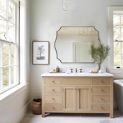 ANDY STAR 30"x40" Brushed Gold Bathroom Mirror, Large Rectangle Scalloped Mirror