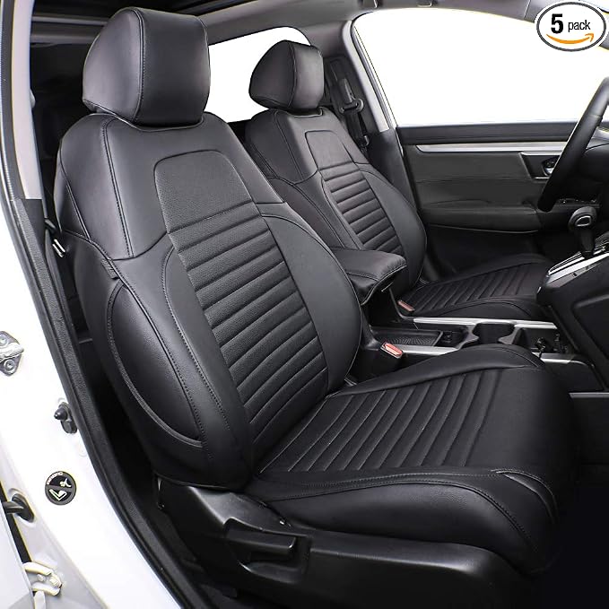 EKR CRV Seat Covers Custom Fit for Honda CRV 2015 2016 Full Set Car Seat Cover for SUV, Leather Truck Seat Protectors,Faux Leather(Black)