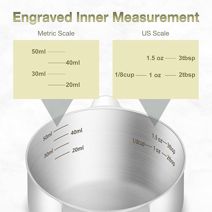 2PCS 1/4Cup Single Measuring Cup, Etched Inner Scale Stainless Steel Measure