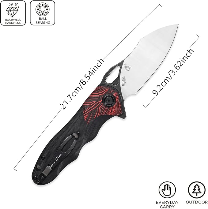 Sitivien ST154 Folding Knife, Sandvik 14C28N Steel Blade with G10 Handle,Chinese Zodiac Series EDC Tool Knifes for Camping Hunting Survival Hiking(Red)