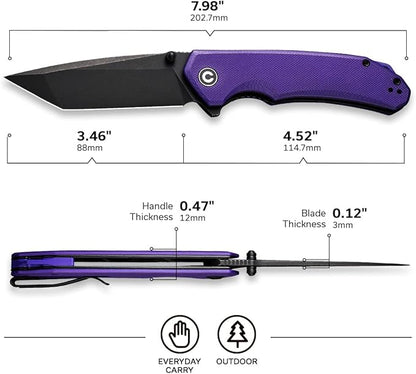 CIVIVI Brazen Folding Pocket Knife,3.5-Inch Tanto D2 Plain Blade,G-10 Outdoor Camping Hiking Knife with Thumb Studs and Flipper Opener,Unique Tool Gift for EDC Men Women C2023D