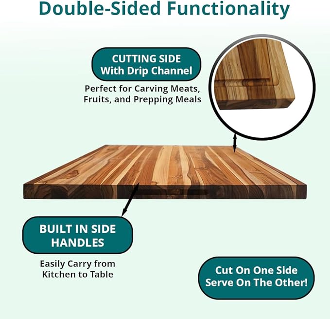 EcoDecors, XXL Teak Cutting Board 40"x28", Reversible Solid Teak Wood Edge Grain Carving Board with Juice Groove, Extra Large Butcher Block Carving Board, Best Wooden Cutting Board for Kitchen & BBQ