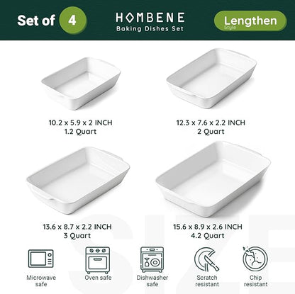 HOMBENE Baking Dish Set for 4, Ceramic Bakeware Sets