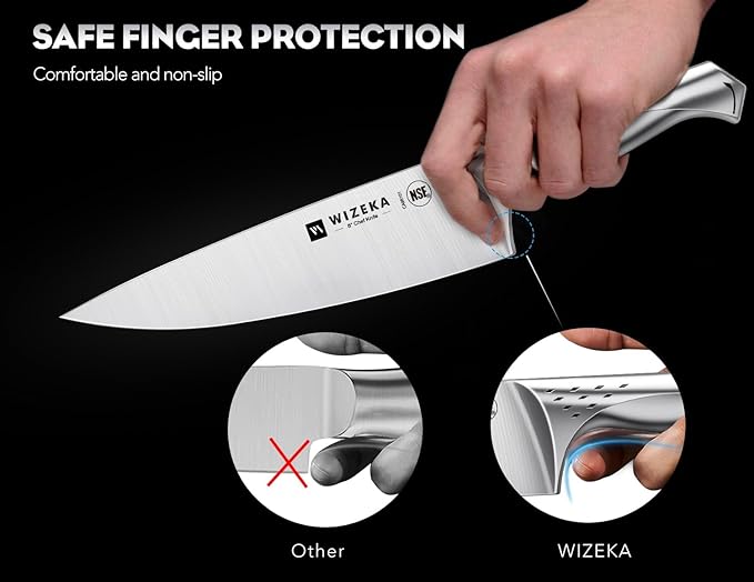 WIZEKA Kitchen Knife Set with Block: Razor Sharp 15 Pcs Professional Chef Knife
