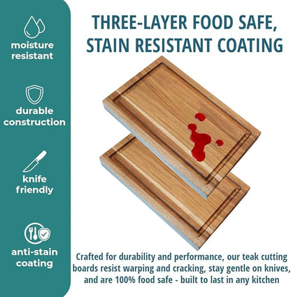 EcoDecors, Teak Cutting Board 10"x6", Reversible Compact Teak Wood Edge Grain Cutting Board with Juice Groove, Small Wooden Board for Bar, Garnish, Snack, Cheese, or Gift, FSC Certified