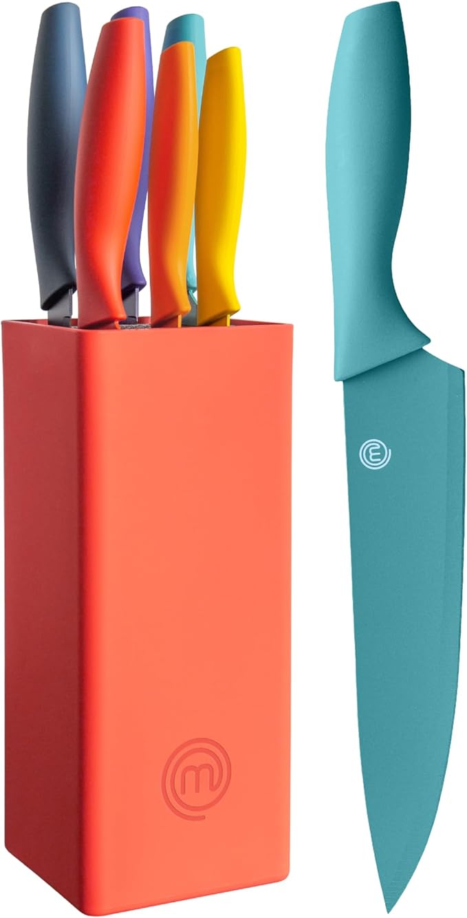 MasterChef Knife Block Set of 6 Kitchen Knives, Extra Sharp Stainless Steel