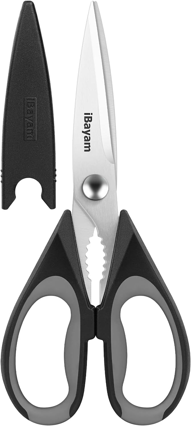 Kitchen Gadgets Utensils Set for Home, iBayam 8.5" Kitchen Scissors with Sheath, Black Cooking Scissors, All Purpose Shears