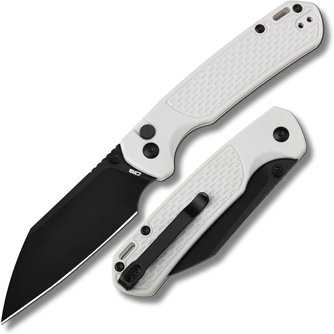 CJRB Pyrite-Light Pocket Folding Knife, 3.34'' AR-RPM9 Steel Blade Pocket Knife for Men Women, Folding Knife with Pocket Clip Sharp Camping Hiking Fishing Survival EDC Knives, J1945 Light Gray