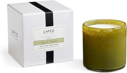 LAFCO New York Signature Candle, Sage & Walnut - 15.5 oz - 90-Hour Burn Time - Reusable, Hand Blown Glass Vessel - Made in The USA
