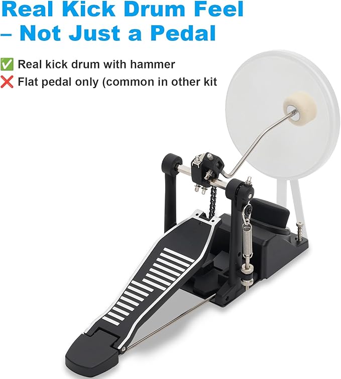 RVONE Electric Drum Set with Kick Hammer Pedal, Electronic Drum Kit