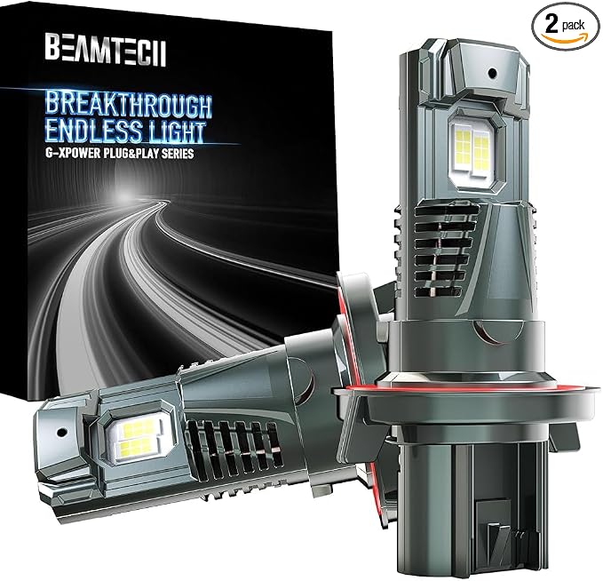 BEAMTECH H13/9008 Bulbs, G-XPower Chips 500% Brighter 6500K Xenon White Fog Light Bulbs, Plug and Play, Pack of 2