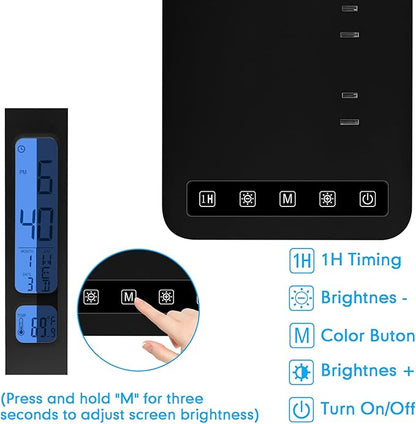 snsok Smart Desk Lamp with Dual USB Charging & 2 AC Outlets, Digital Clock
