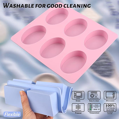 Sakolla 2 Pack 6 Cavity Silicone Soap Molds Rectangle Oval Silicone Molds Loaf Handmade Molds for Soap Making Supplies DIY Pudding Cake Chocolate Cornbread Biscuit Jelly