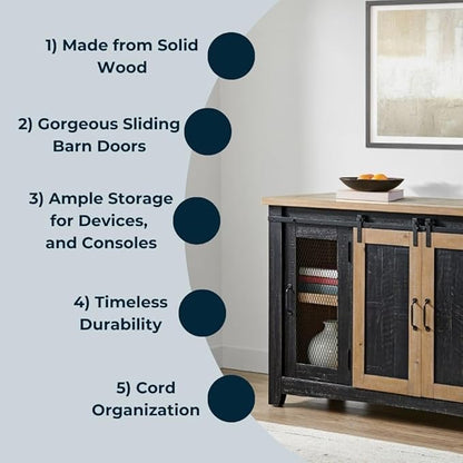 Martin Svensson Home Rustic 65" Black and Driftwood Solid Wood TV Stand