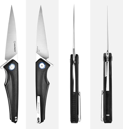 Qingluan Folding Knife with Pocket Clip, D2 Steel Blade 3.54'' and G10 Handle Outdoor Adventure knife EDC Camping Knife (Black)