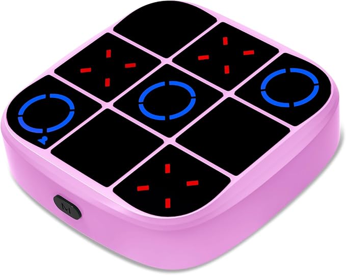 Tic-Tac-Toe Bolt Game, 4-in-1 Handheld Puzzle Games Console, Electronic Tic-Tac-Toe Game for Educational and Memory Growth, Portable Travel Games for Car Ride, Board Games for Kids and Adults (Pink)