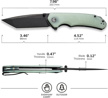 CIVIVI Brazen Folding Pocket Knife,3.5-Inch Tanto D2 Plain Blade,G-10 Outdoor Camping Hiking Knife with Thumb Studs and Flipper Opener,Unique Tool Gift for EDC Men Women C2023E