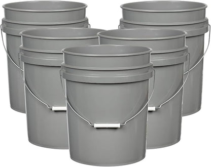 House Naturals 5 Gallon Premium HPDE Plastic Bucket - Made in USA Food Grade Storage Container, BPA Free All Purpose Pail (5, Gray)