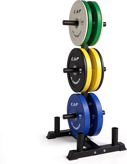 CAP Barbell 2-Inch Olympic Bumper Plate Weight Set with 6 Post Rack | 100-370 lbs | Multiple Options