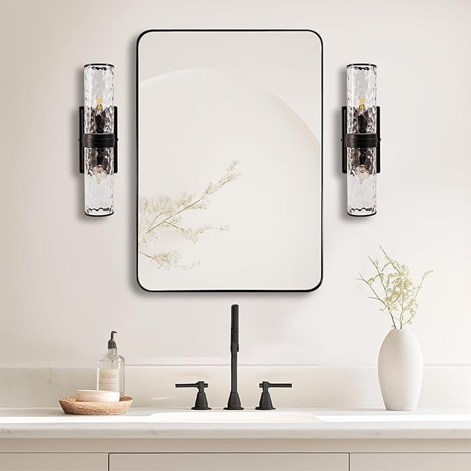 ANDY STAR Wall Mirror for Bathroom, 20”x28” Black Bathroom Mirror, Rounded