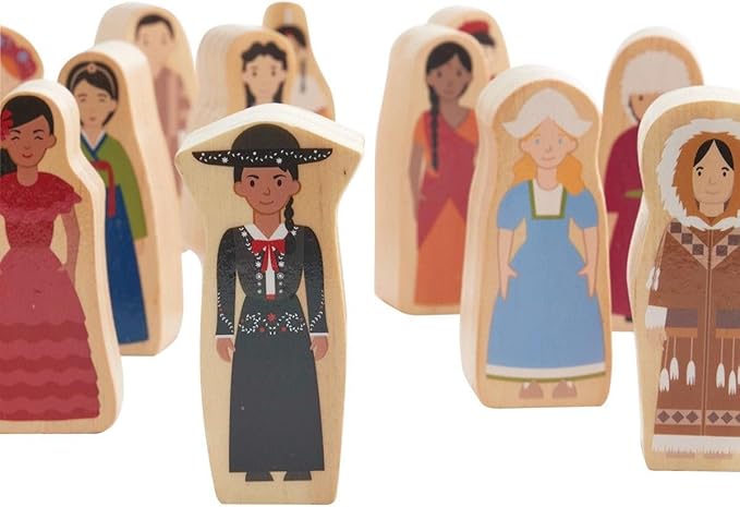 Kaplan Early Learning Friends Around The World Wooden Figures Set - 20-Piece Multicultural Diverse People Playset for Dramatic Play, Block Play, and Storytelling, Toddlers, Ages 2+