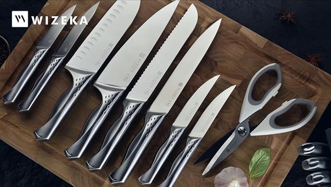 WIZEKA Kitchen Knife Set with Block: Razor Sharp 15 Pcs Professional Chef Knife