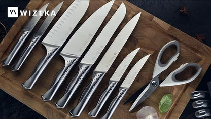 WIZEKA Kitchen Knife Set with Block: Razor Sharp 15 Pcs Professional Chef Knife