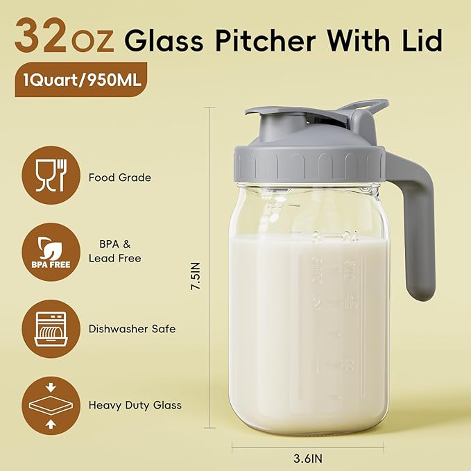JunVpic Breast Milk Pitcher - 32 oz Glass Mason Jar
