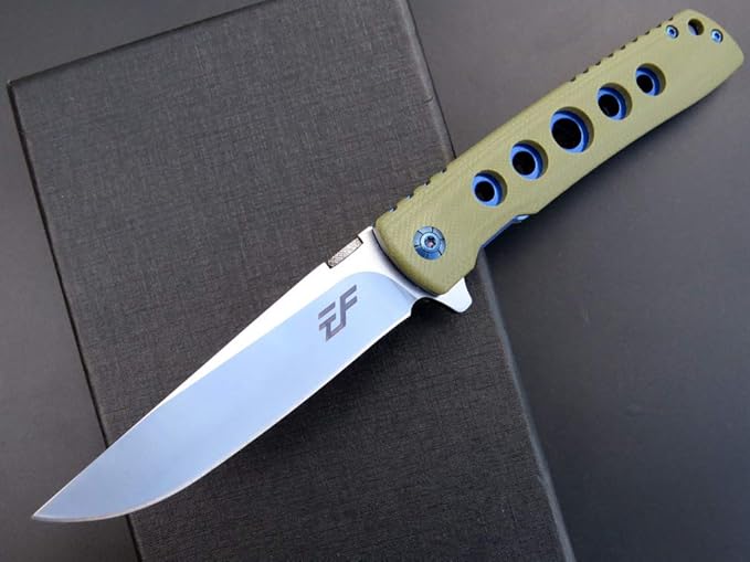 Eafengrow EF27 Folding knife, D2 Steel Blade Everyday Carry, Flipper Open, Liner Lock, G10 Handle Pocket Knifes with Clip for Camping Hiking(Green)