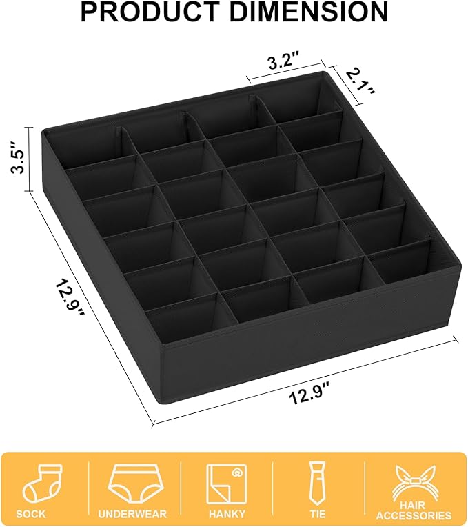 Joyoldelf Sock Drawer Organizer Divider Underwear Organizer 24-cell Fabric