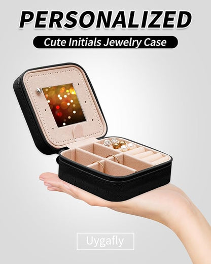 Travel Jewelry Case - Personalized Jewelry Box for Women,Small Jewelry Organizer Cute Jewelry Organizers and Storage Aesthetic,Travel Essentials Birthday Gifts for Girls Women | Black,L