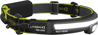 OPTIMAL VENTURES LED Headlamp, Liteband PRO 1000 Lumen Super Bright Head Lamp, Powerful Battery Powered Tactical Headlamps, Camping, Running, Hard Hat Light, Best Rated Forehead Flashlight, Carbon