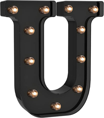 Foaky Black LED Letter Lights for Room Decor - Bedroom Wall Decor, Alphabet Lights for Home, Wedding, Party - Battery Operated （U）