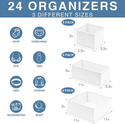 Criusia Drawer Organizer Clothes, 24 Pack Dresser Organizer Bins