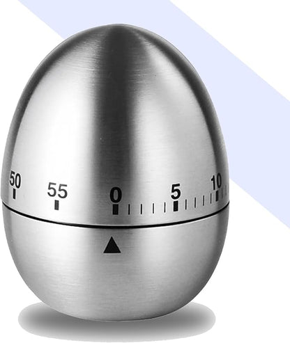 Stainless Steel Mechanical Kitchen Timer, Classic Egg Shape 60-Minute Manual