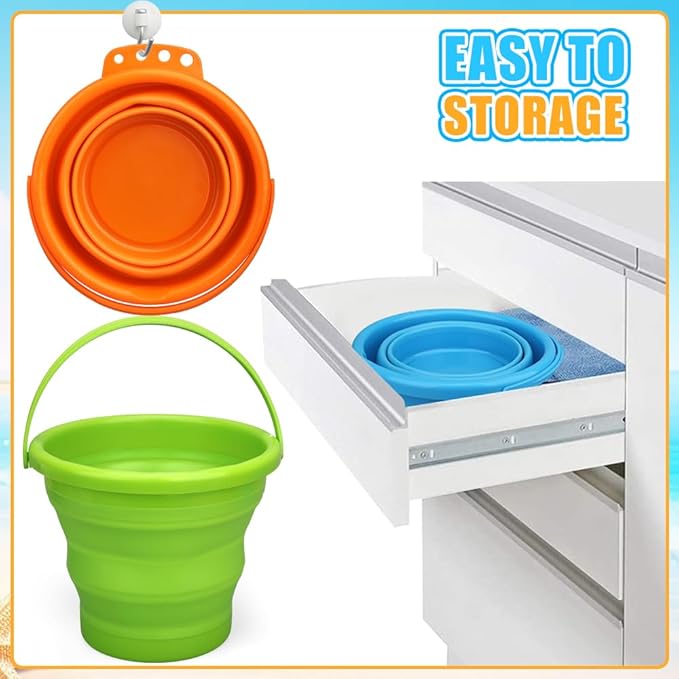 Collapsible Bucket Sandbox Kit Toys for Kids, Foldable Bucket Multi Purpose Sand Pail for Garden Planting Washing Camping Fishing, Beach Essential Travel Toys Summer Activity Fun