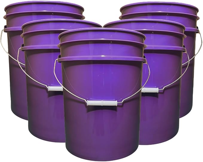 House Naturals 5 Gallon Premium HPDE Plastic Bucket - Made in USA Food Grade Storage Container, BPA Free All Purpose Pail (5, Purple)