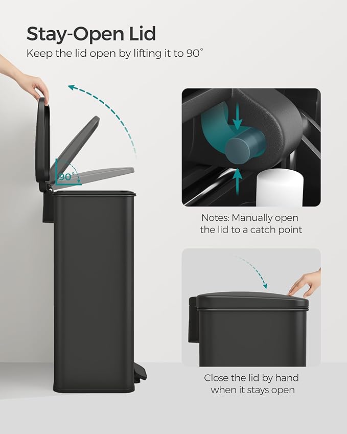 SONGMICS Kitchen Trash Can, 10.5 Gallon Garbage Can, Large Step Trash Bin