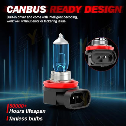Upgraded Halogen Headlight Bulbs For Nissan Rogue 2008 2009 2011 2012 2013 2014, 9005 H11 High Low Beam Headlamp White Lights, 300% Brightness, Plug n Play, 4-Pack