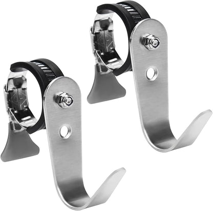 Tube Rod Hooks,Stainless Steel Adjustable J Hooks, for 0.83"-1.5" in (21-38mm) Inner Dia Adjustable Rod,Bathroom Wardrobe Pipe Hanger,Large U Hooks (2 Pack)