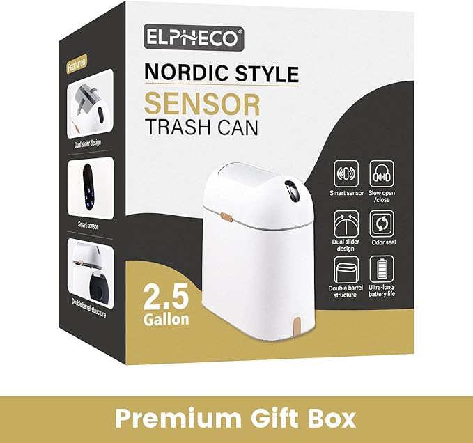 ELPHECO Bathroom Trash Can, 2.5 Gallon Motion Sensor Waterproof Trash Bin