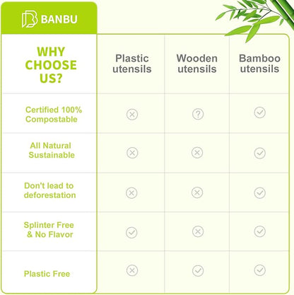Bamboo Utensils - 70 Pack Individually Wrapped (6.7" 70 Forks 70 Knives 70 Napkins) Bamboo Cutlery Travel Set Disposable Compostable Biodegradable Fork Knife with Napkin for Camping/Wedding
