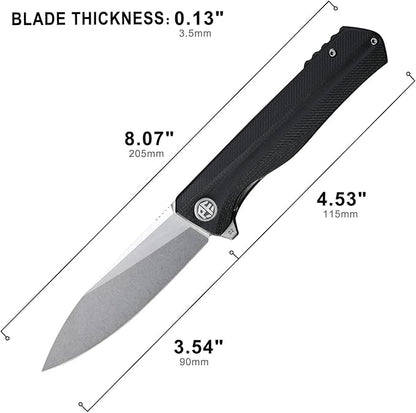 Petrified fish G10 handle D2 steel blade 2CR13 liner ball bearing flipper folding knife camping hunting EDC pocket tool PF818 (Black, Stonewash)