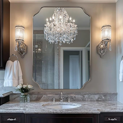 ANDY STAR Scalloped Bathroom Mirror, 24x32’’ Brushed Nickel Rectangle Mirror