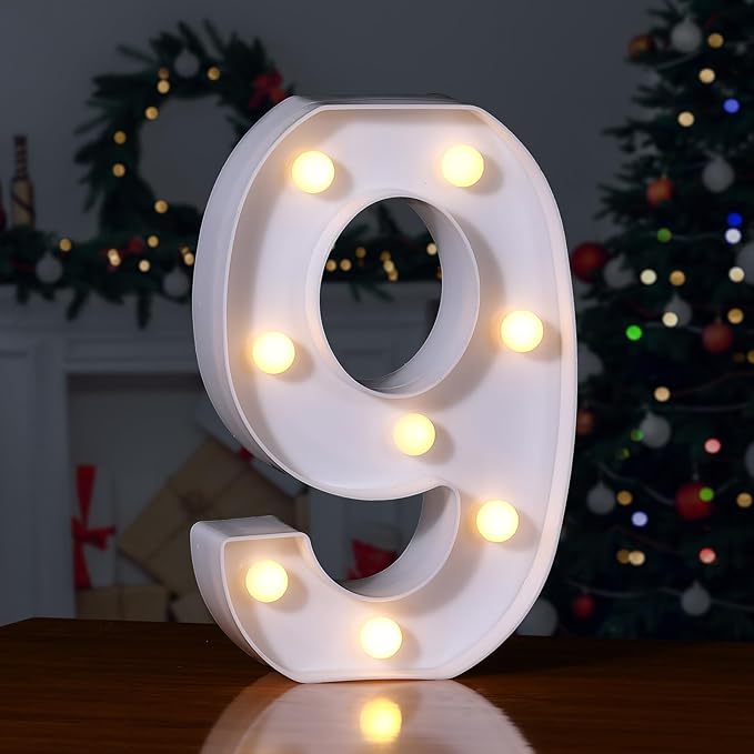 Foaky Decorative Led Marquee Light Up Number, Marquee Light Up Number Sign for Night Light Wedding Birthday Party Christmas Home Bar Decoration Number(9)