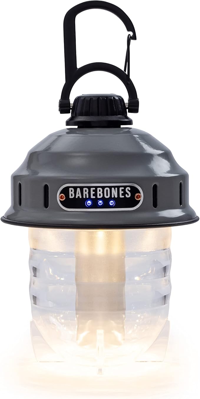 Barebones Beacon Hanging Light ??State Grey, Rechargeable LED Camping Lantern with Adjustable Brightness ??Weatherproof Vintage-Style Hanging Lantern for Outdoor Adventures and Year-Round Use
