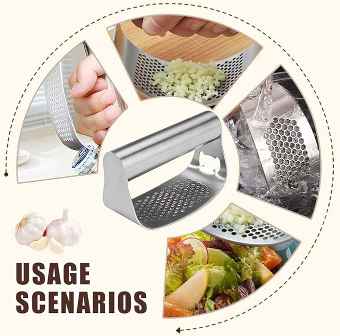 Stainless Steel Garlic Press, 2026 Upgrade Garlic Press Rocker Heavy Duty Stainless Steel Garlic Mincer, Heavy Garlic Chopper with Peeler And Cleaning Brush (2PCS With Corkscrew)