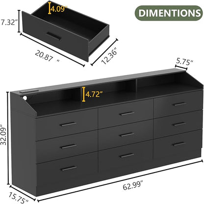 9 Drawers Dresser, Dresser for Bedroom